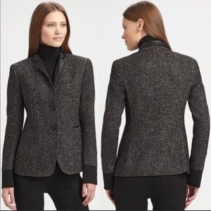 AKRIS PUNTO Wool Blend Blazer Faux Leather Lapel